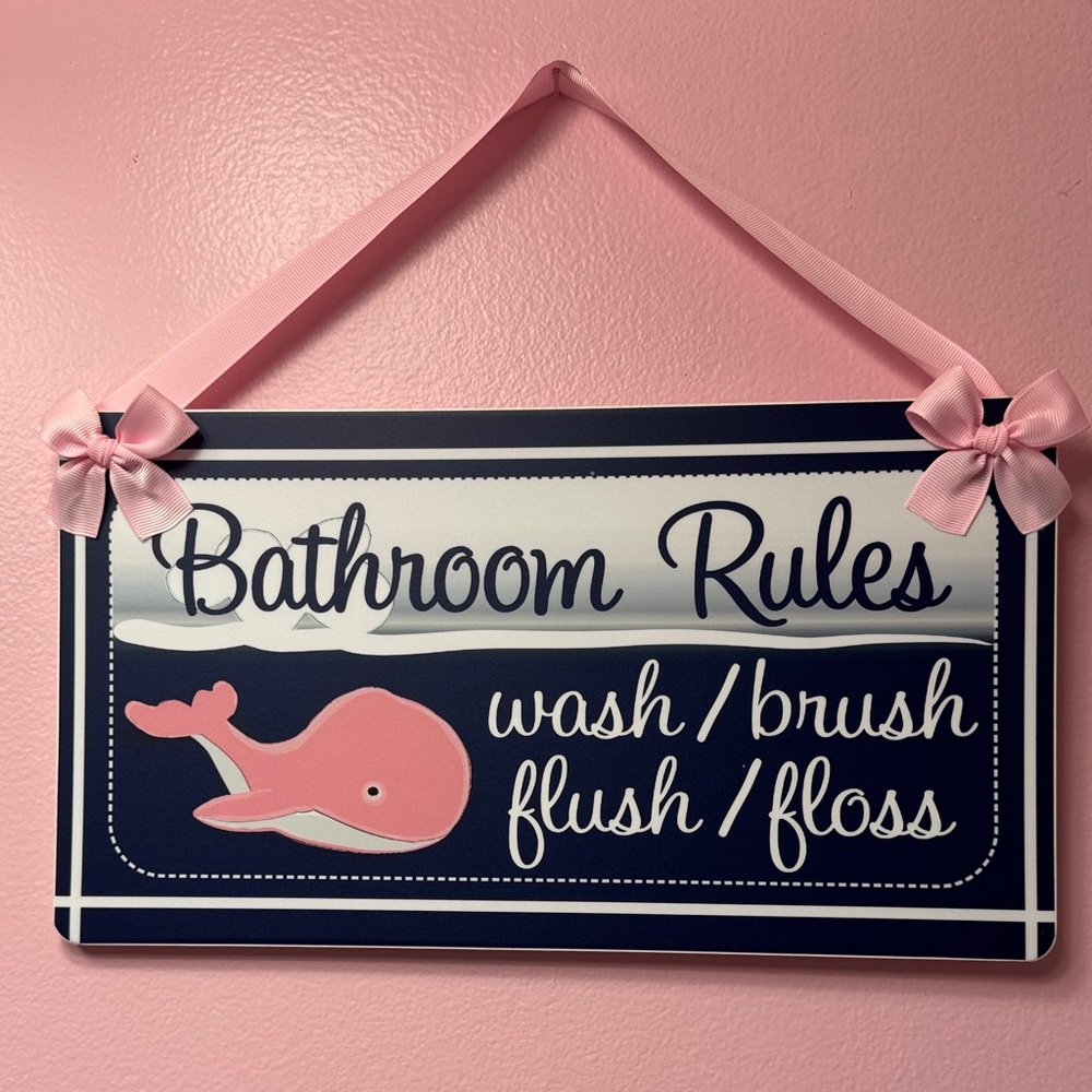 Bathroom Rules Wall Sign - Pink and Navy